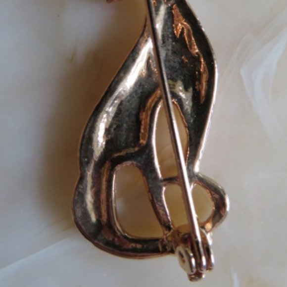 Vintage Openwork CAT Brooch Gold Tone Metal (F3) - Picture 2 of 3